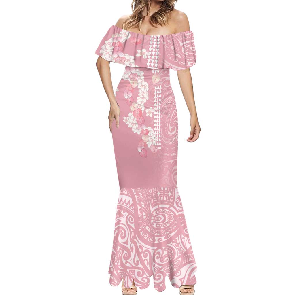 Soft Pink Hawaii Anthurium Plumeria Lei Mermaid Dress LT9 - Polynesian Pride