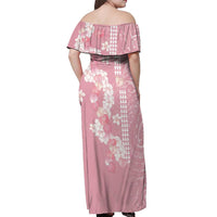 Soft Pink Hawaii Anthurium Plumeria Lei Off Shoulder Maxi Dress LT9 - Polynesian Pride