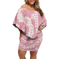 Soft Pink Hawaii Anthurium Plumeria Lei Off Shoulder Short Dress LT9 Women Pink - Polynesian Pride
