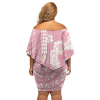 Soft Pink Hawaii Anthurium Plumeria Lei Off Shoulder Short Dress LT9 - Polynesian Pride