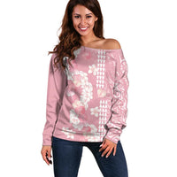 Soft Pink Hawaii Anthurium Plumeria Lei Off Shoulder Sweater LT9 Women Pink - Polynesian Pride