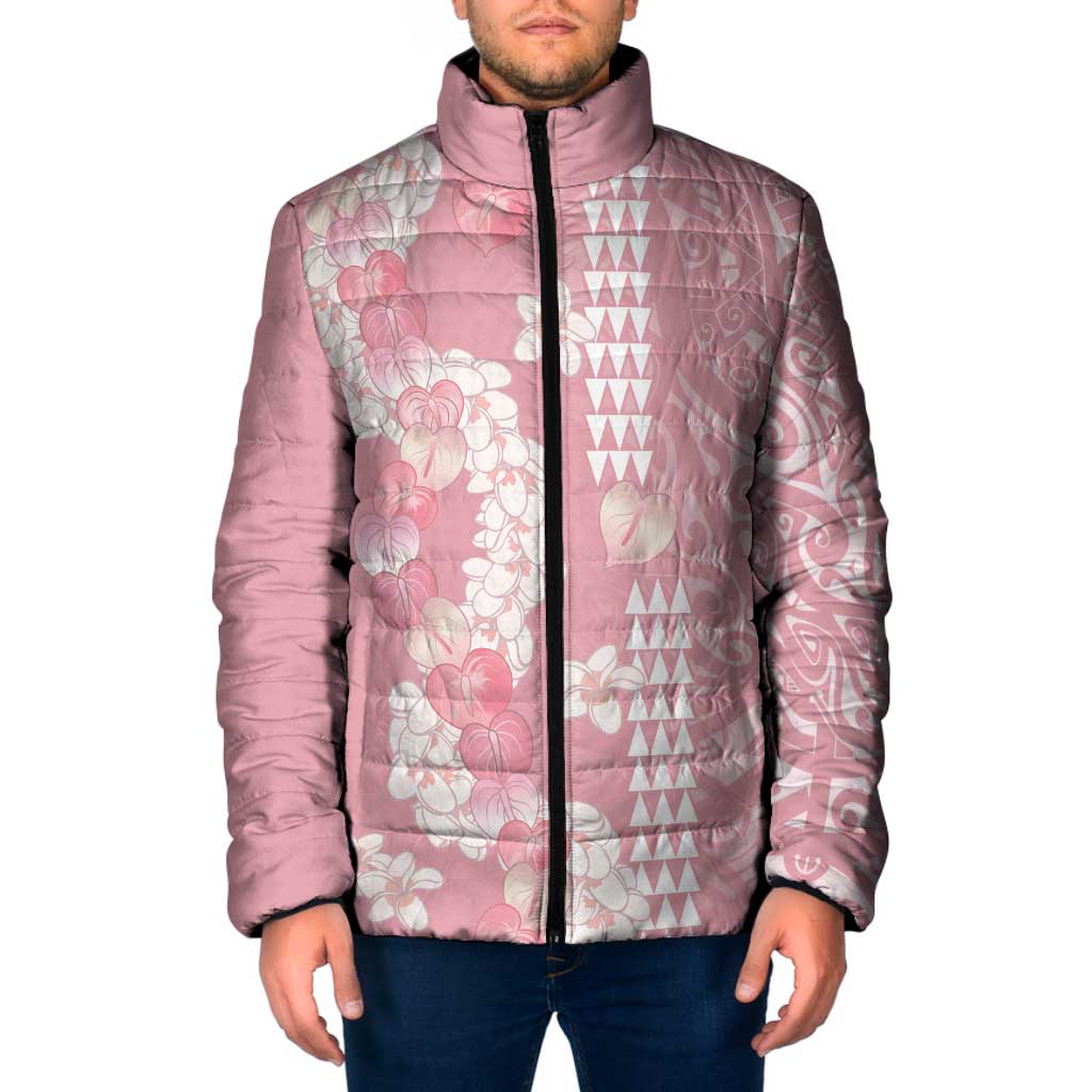 Soft Pink Hawaii Anthurium Plumeria Lei Padded Jacket LT9 Men Pink - Polynesian Pride