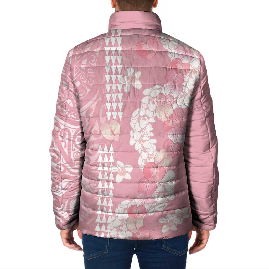 Soft Pink Hawaii Anthurium Plumeria Lei Padded Jacket LT9 - Polynesian Pride