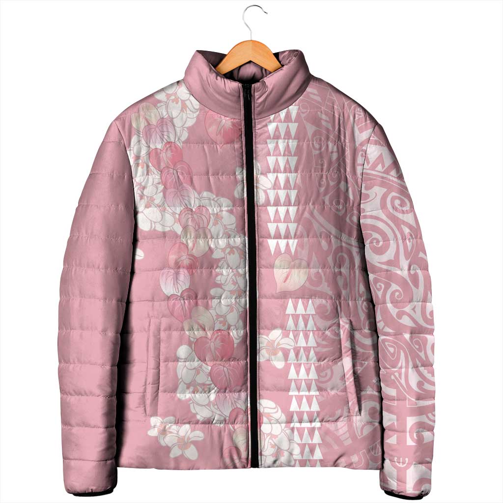 Soft Pink Hawaii Anthurium Plumeria Lei Padded Jacket LT9 - Polynesian Pride