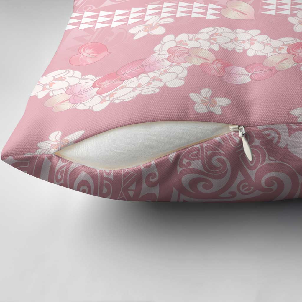 Soft Pink Hawaii Anthurium Plumeria Lei Pillow Cover LT9 - Polynesian Pride