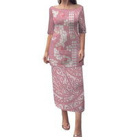 Soft Pink Hawaii Anthurium Plumeria Lei Puletasi LT9 Long Dress Pink - Polynesian Pride