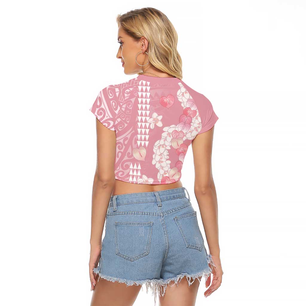 Soft Pink Hawaii Anthurium Plumeria Lei Raglan Cropped T Shirt LT9 - Polynesian Pride