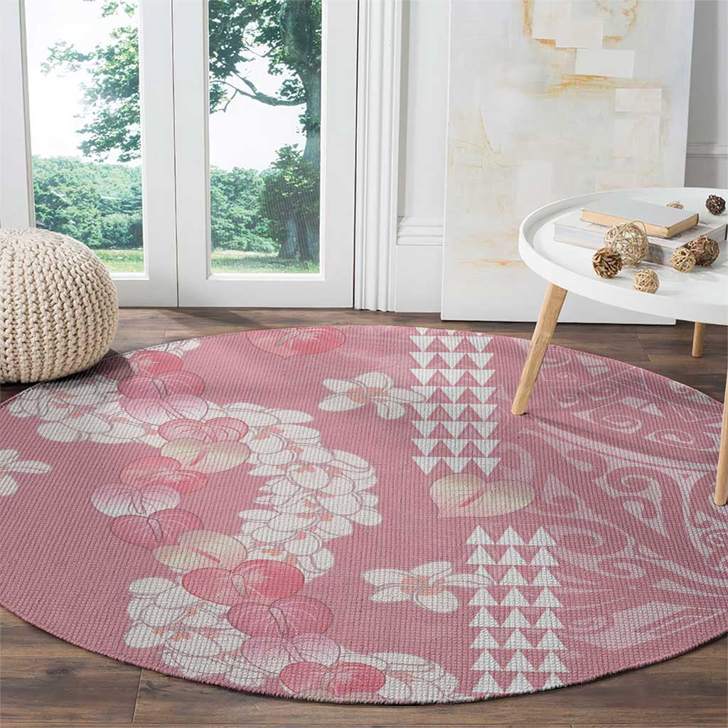 Soft Pink Hawaii Anthurium Plumeria Lei Round Carpet LT9 - Polynesian Pride