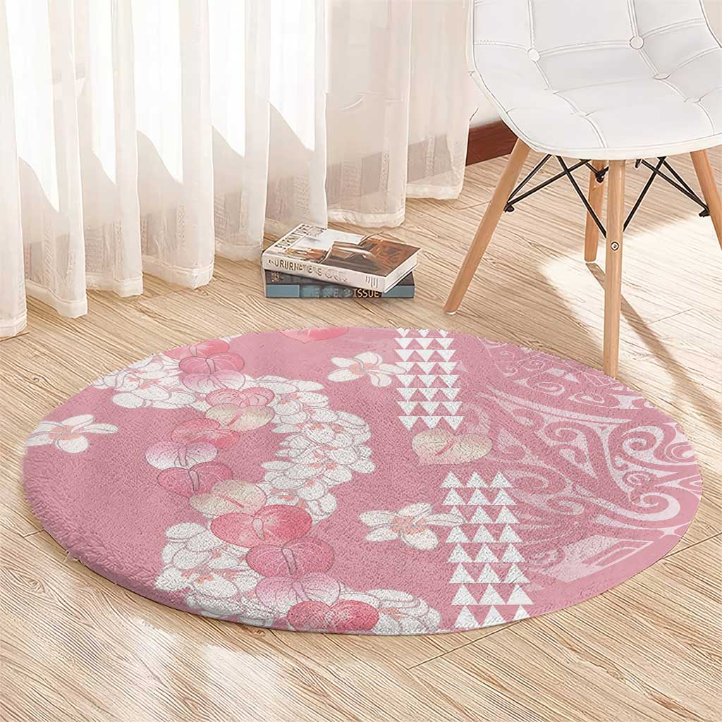 Soft Pink Hawaii Anthurium Plumeria Lei Round Carpet LT9 - Polynesian Pride