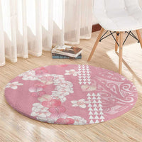 Soft Pink Hawaii Anthurium Plumeria Lei Round Carpet LT9 - Polynesian Pride