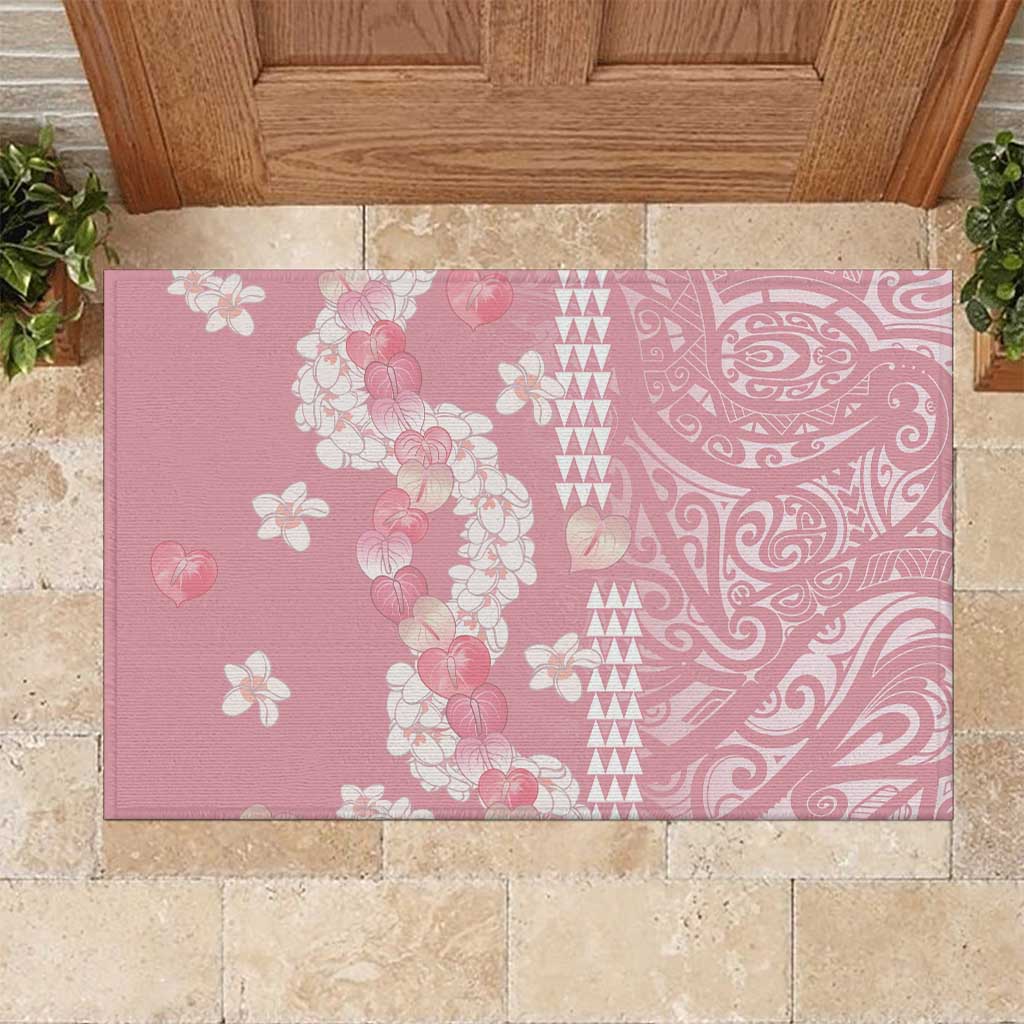 Soft Pink Hawaii Anthurium Plumeria Lei Rubber Doormat