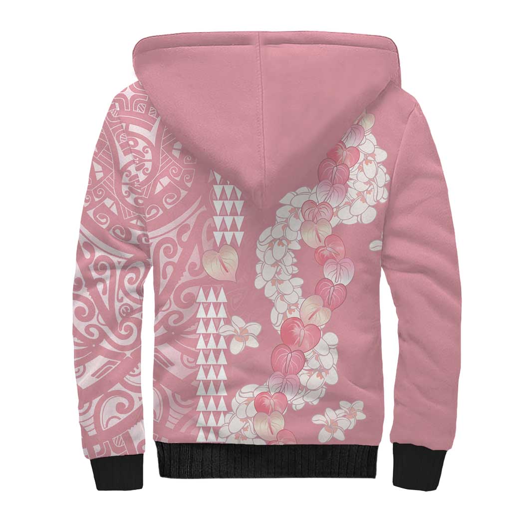 Soft Pink Hawaii Anthurium Plumeria Lei Sherpa Hoodie LT9 - Polynesian Pride