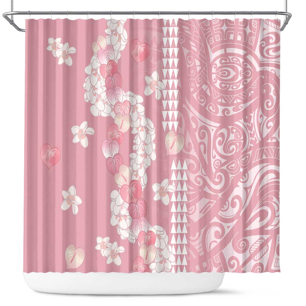 Soft Pink Hawaii Anthurium Plumeria Lei Shower Curtain