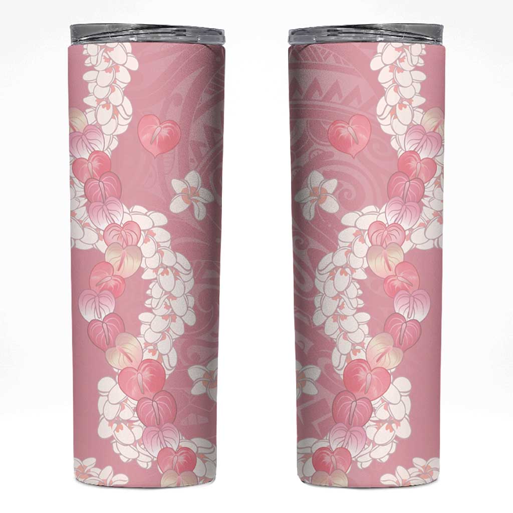 Soft Pink Hawaii Anthurium Plumeria Lei Skinny Tumbler LT9 Pink - Polynesian Pride