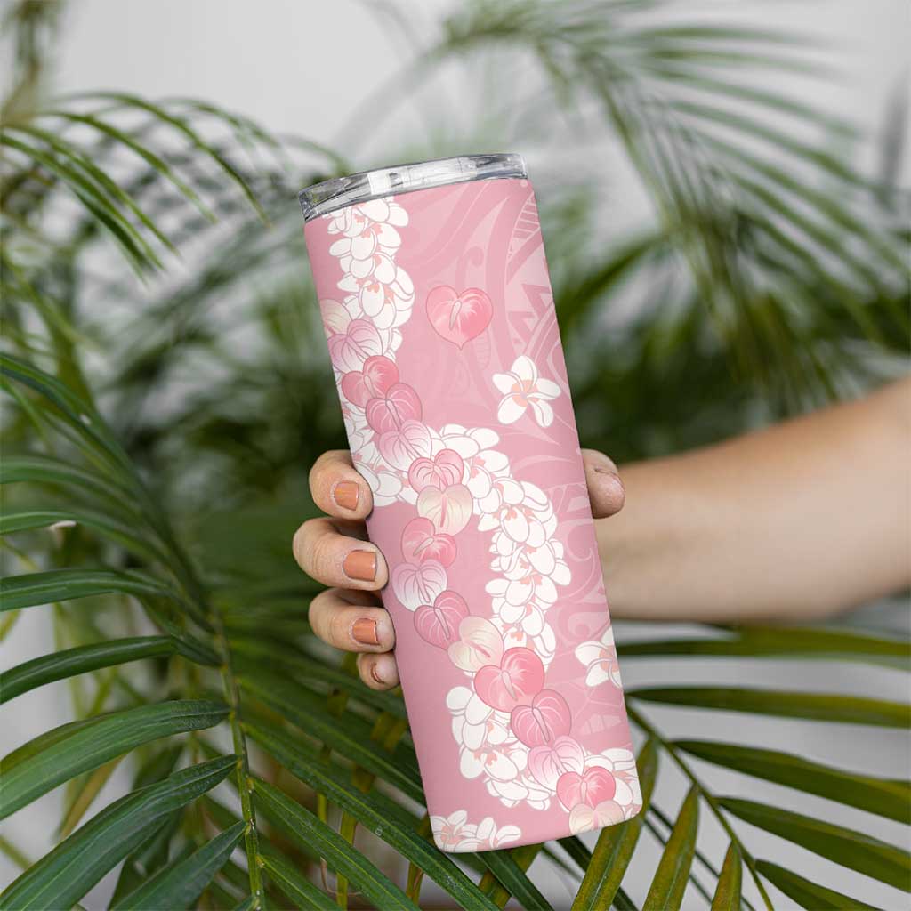 Soft Pink Hawaii Anthurium Plumeria Lei Skinny Tumbler LT9 - Polynesian Pride