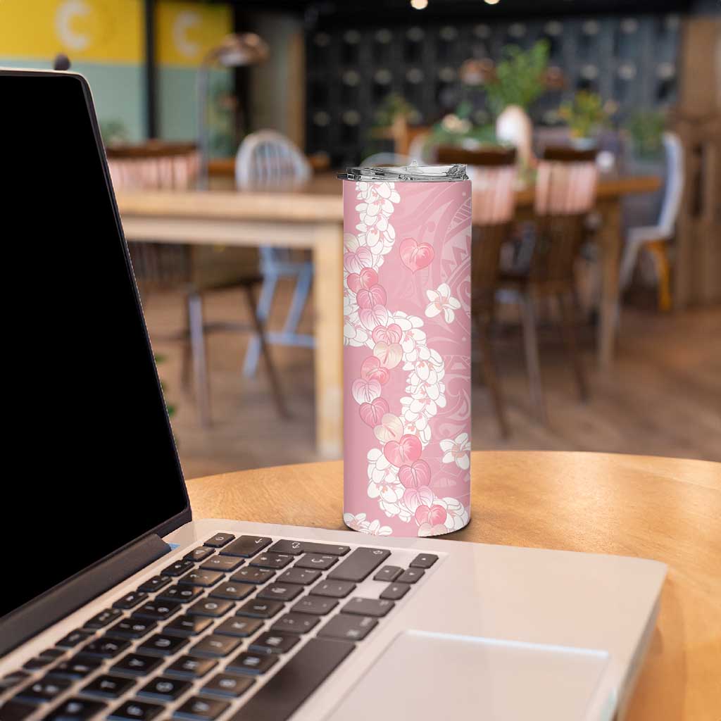 Soft Pink Hawaii Anthurium Plumeria Lei Skinny Tumbler LT9 - Polynesian Pride