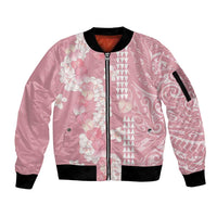 Soft Pink Hawaii Anthurium Plumeria Lei Sleeve Zip Bomber Jacket LT9 Unisex Pink - Polynesian Pride