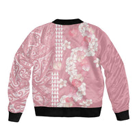 Soft Pink Hawaii Anthurium Plumeria Lei Sleeve Zip Bomber Jacket LT9 - Polynesian Pride