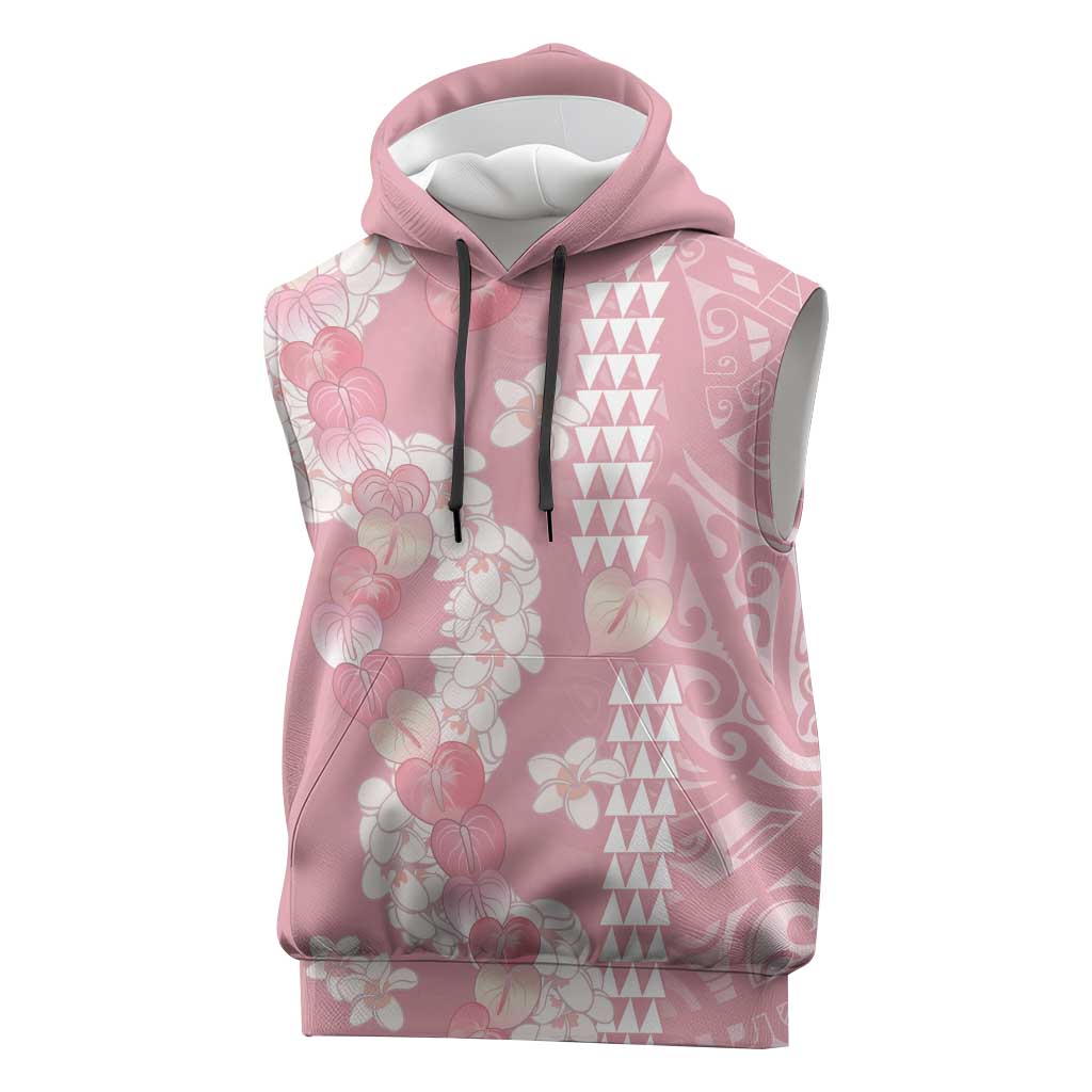 Soft Pink Hawaii Anthurium Plumeria Lei Sleeveless Hoodie LT9 Pink - Polynesian Pride