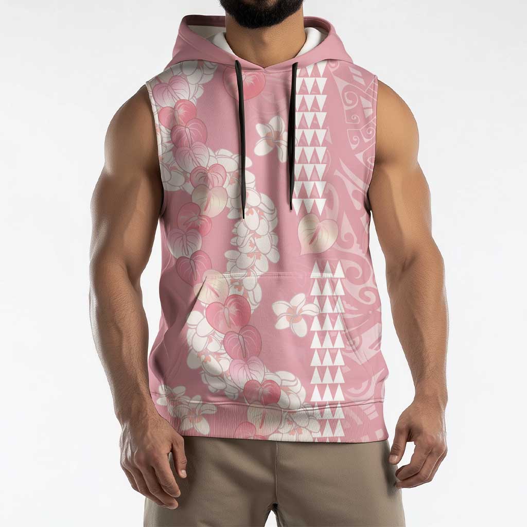 Soft Pink Hawaii Anthurium Plumeria Lei Sleeveless Hoodie LT9 - Polynesian Pride