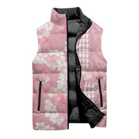 Soft Pink Hawaii Anthurium Plumeria Lei Sleeveless Puffer Jacket LT9 - Polynesian Pride