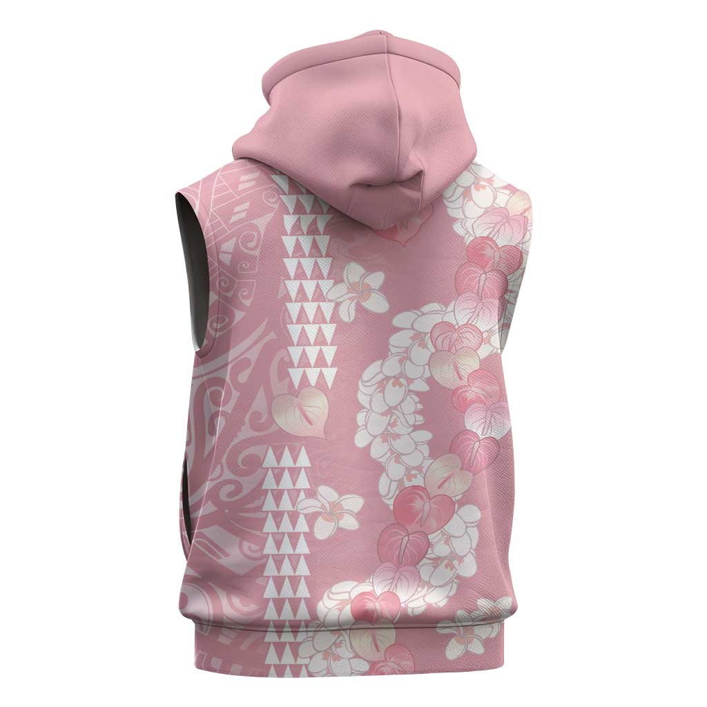 Soft Pink Hawaii Anthurium Plumeria Lei Sleeveless Zip Hoodie LT9 - Polynesian Pride