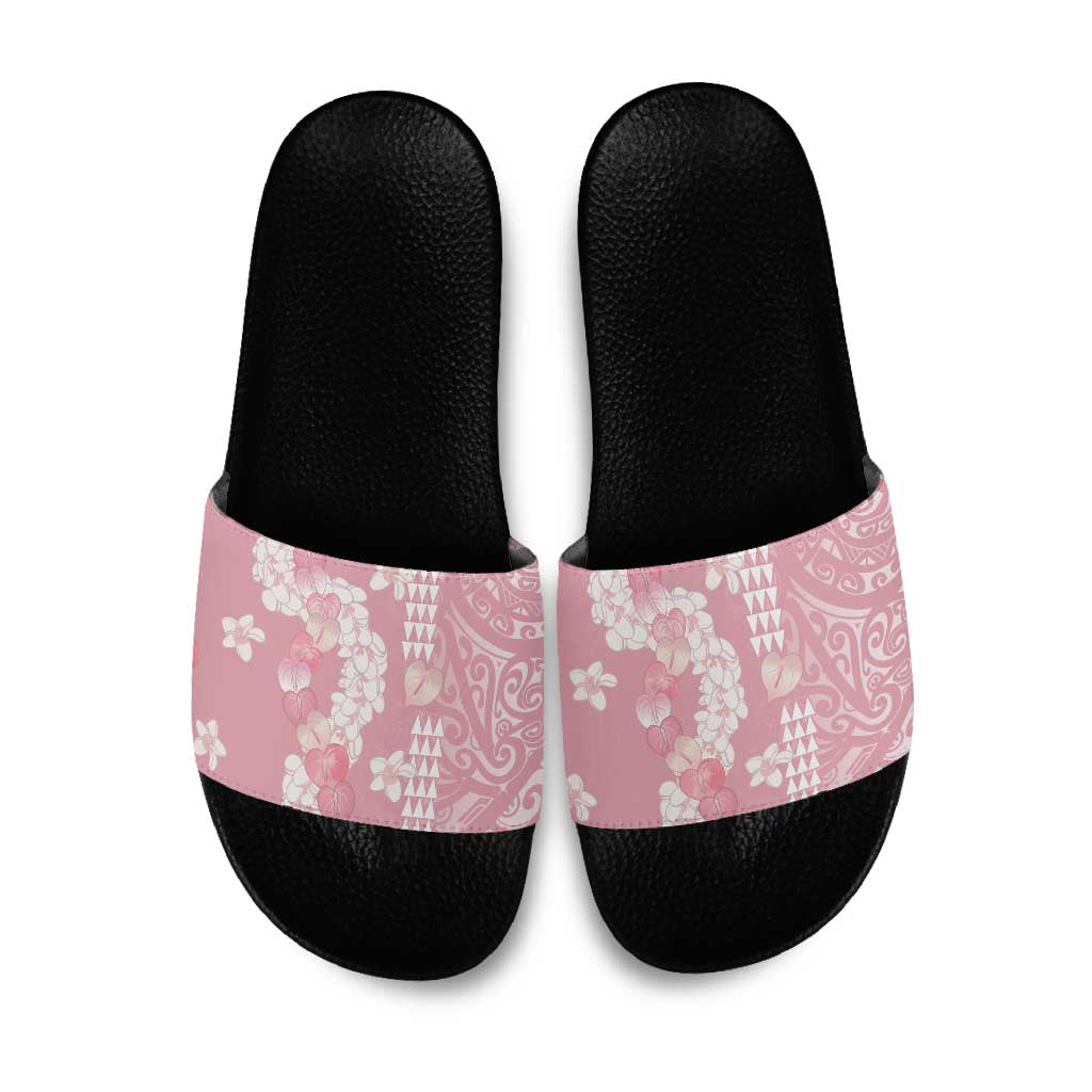 Soft Pink Hawaii Anthurium Plumeria Lei Slide Sandals LT9 Pink - Polynesian Pride