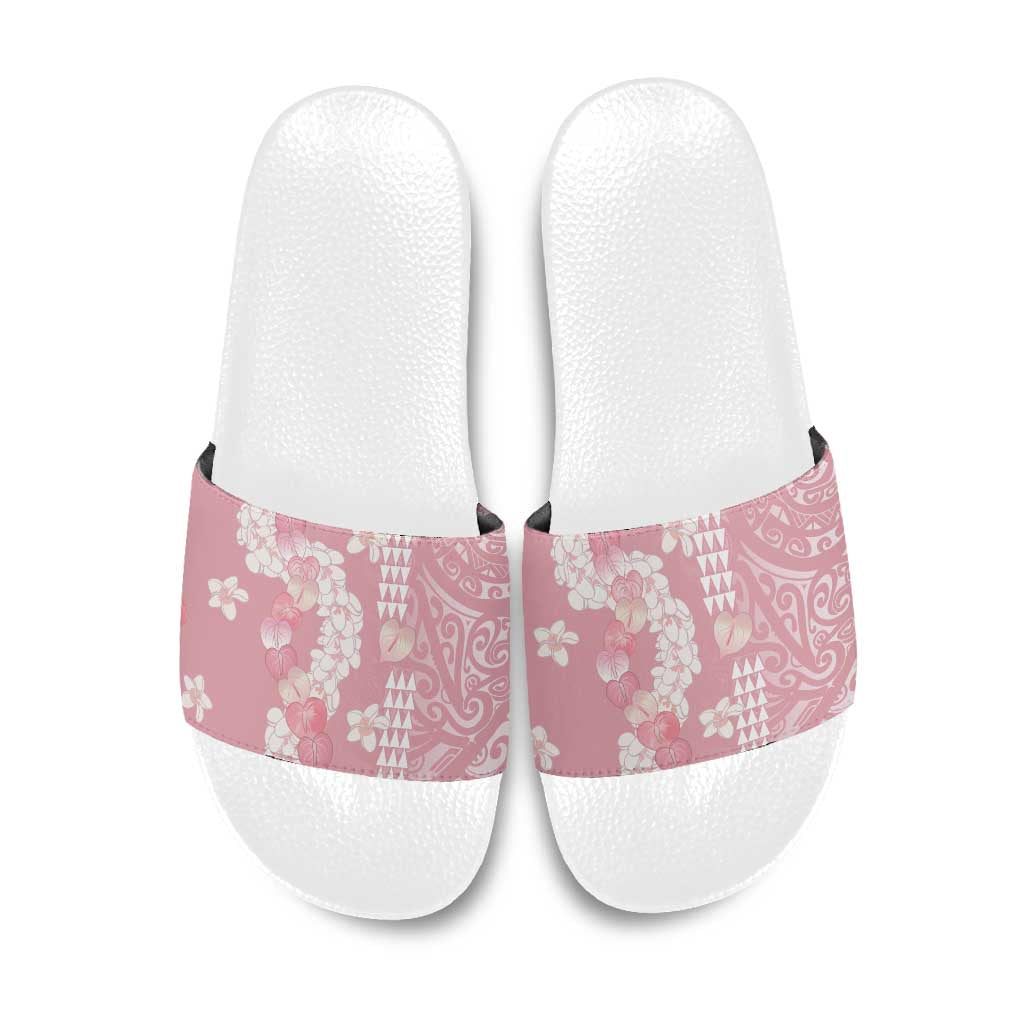 Soft Pink Hawaii Anthurium Plumeria Lei Slide Sandals LT9 Pink - Polynesian Pride