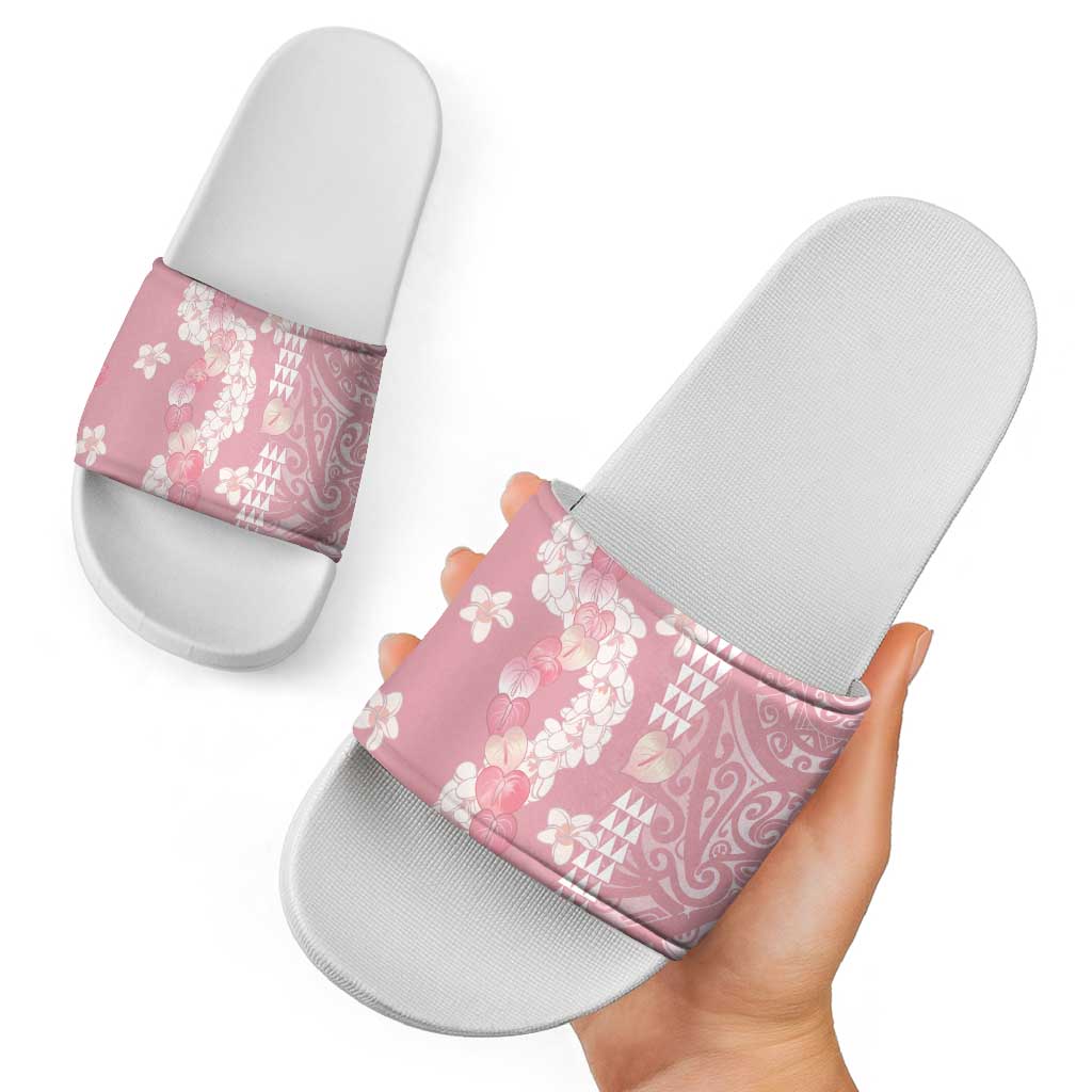 Soft Pink Hawaii Anthurium Plumeria Lei Slide Sandals LT9 - Polynesian Pride
