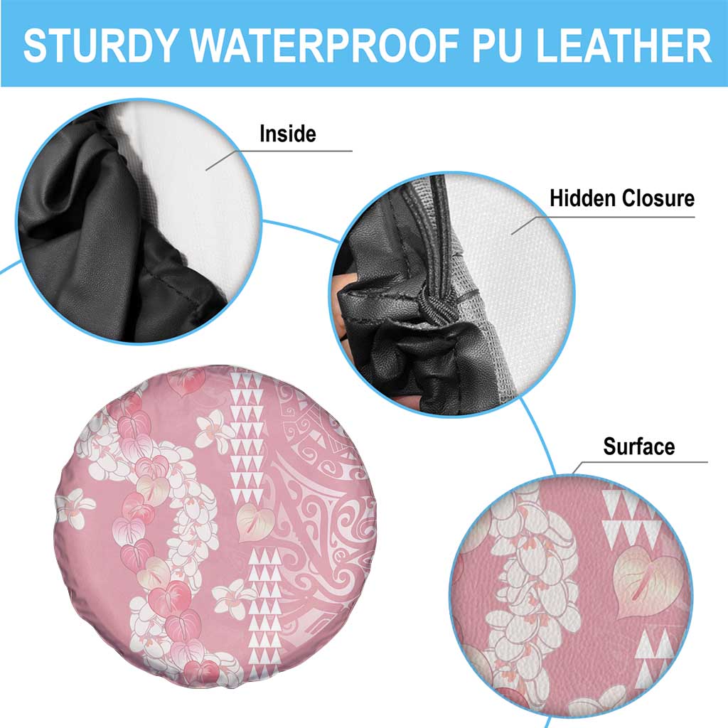 Soft Pink Hawaii Anthurium Plumeria Lei Spare Tire Cover LT9 - Polynesian Pride