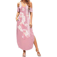 Soft Pink Hawaii Anthurium Plumeria Lei Summer Maxi Dress LT9 Women Pink - Polynesian Pride
