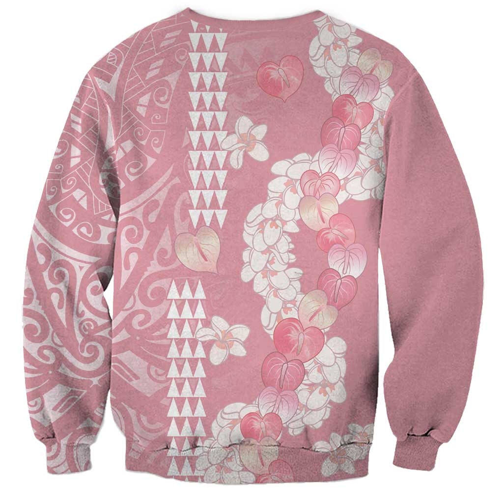 Soft Pink Hawaii Anthurium Plumeria Lei Sweatshirt LT9 - Polynesian Pride