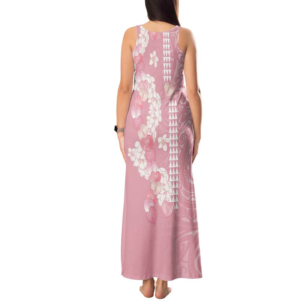 Soft Pink Hawaii Anthurium Plumeria Lei Tank Maxi Dress LT9 - Polynesian Pride