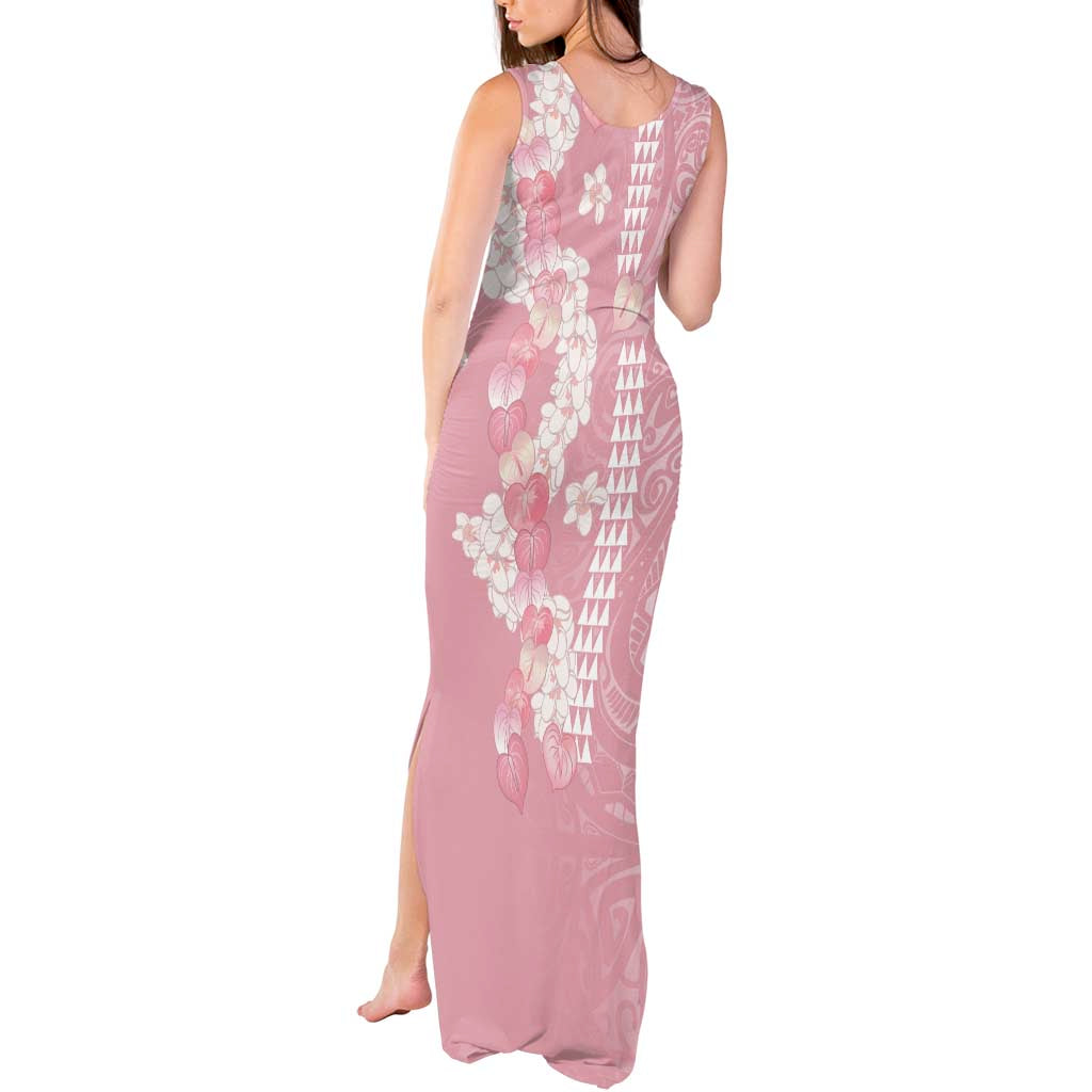 Soft Pink Hawaii Anthurium Plumeria Lei Tank Maxi Dress LT9 - Polynesian Pride