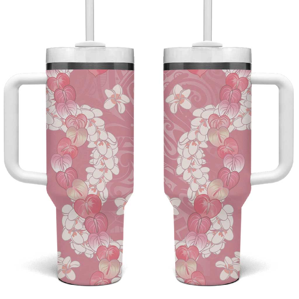 Soft Pink Hawaii Anthurium Plumeria Lei Tumbler With Handle LT9 One Size: 40 oz Pink - Polynesian Pride