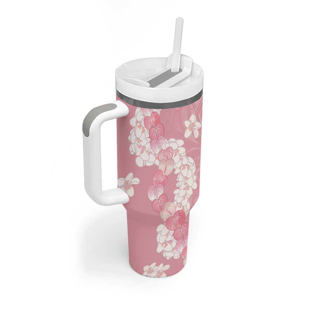 Soft Pink Hawaii Anthurium Plumeria Lei Tumbler With Handle LT9 - Polynesian Pride