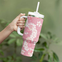 Soft Pink Hawaii Anthurium Plumeria Lei Tumbler With Handle LT9 - Polynesian Pride
