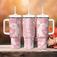 Soft Pink Hawaii Anthurium Plumeria Lei Tumbler With Handle LT9 - Polynesian Pride