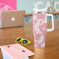 Soft Pink Hawaii Anthurium Plumeria Lei Tumbler With Handle LT9 - Polynesian Pride