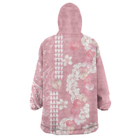 Soft Pink Hawaii Anthurium Plumeria Lei Wearable Blanket Hoodie LT9 - Polynesian Pride