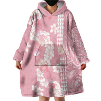 Soft Pink Hawaii Anthurium Plumeria Lei Wearable Blanket Hoodie LT9 - Polynesian Pride