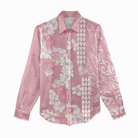 Soft Pink Hawaii Anthurium Plumeria Lei Women Casual Shirt