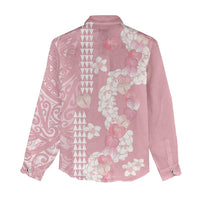 Soft Pink Hawaii Anthurium Plumeria Lei Women Casual Shirt
