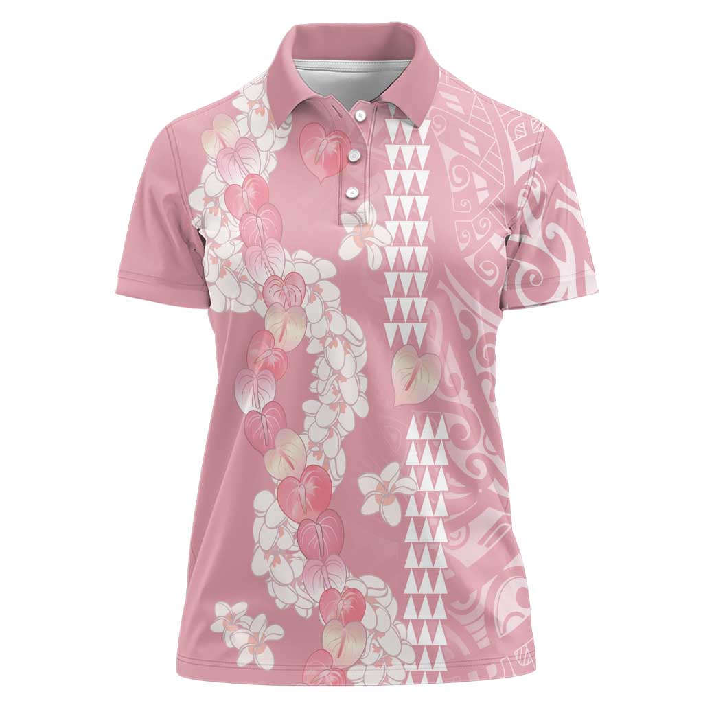 Soft Pink Hawaii Anthurium Plumeria Lei Women Polo Shirt LT9 Female Pink - Polynesian Pride
