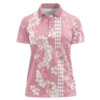 Soft Pink Hawaii Anthurium Plumeria Lei Women Polo Shirt LT9 Female Pink - Polynesian Pride