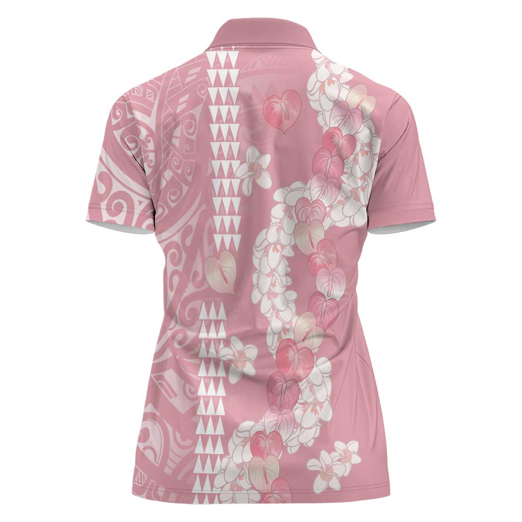 Soft Pink Hawaii Anthurium Plumeria Lei Women Polo Shirt LT9 - Polynesian Pride