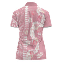 Soft Pink Hawaii Anthurium Plumeria Lei Women Polo Shirt LT9 - Polynesian Pride