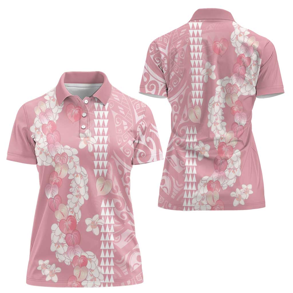Soft Pink Hawaii Anthurium Plumeria Lei Women Polo Shirt LT9 - Polynesian Pride