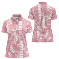 Soft Pink Hawaii Anthurium Plumeria Lei Women Polo Shirt LT9 - Polynesian Pride