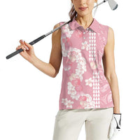 Soft Pink Hawaii Anthurium Plumeria Lei Women Sleeveless Polo Shirt LT9 - Polynesian Pride